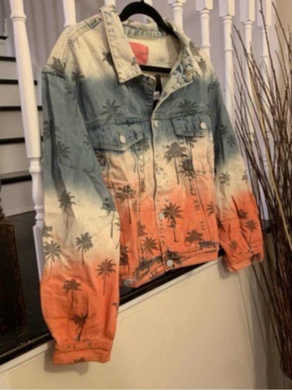 Signature Ombre Palm Print Jean Jacket in Blue and Orange
